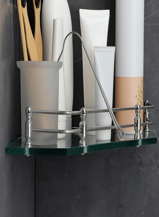 فورتون رف زاوية زجاجي شفاف على شكل ماسة مثبت على الحائط من FORTUNE، أرفف حمام، حامل زاوية لرفوف الحمام، إكسسوارات حمام للمنازل والفنادق - (9 × 9 بوصة، عبوة من قطعة واحدة) - Image 5